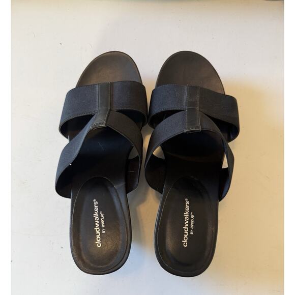 Cloud Walkers by Avenue Black Slip on Open Round Toe Wedge Size 10 Women's - Picture 4 of 5